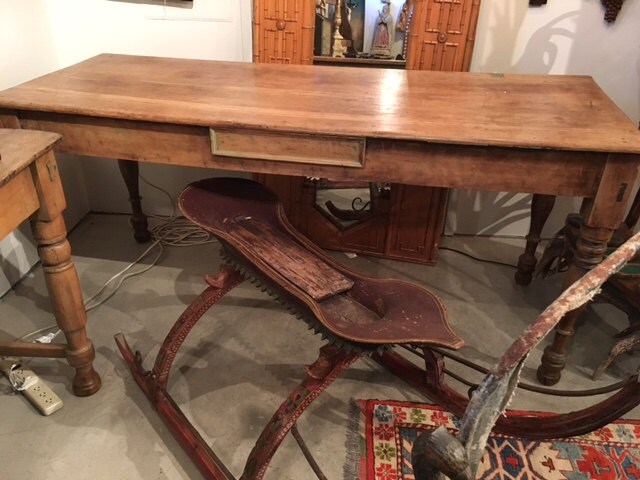 Antique Mexican Farm Table, Original Green Paint