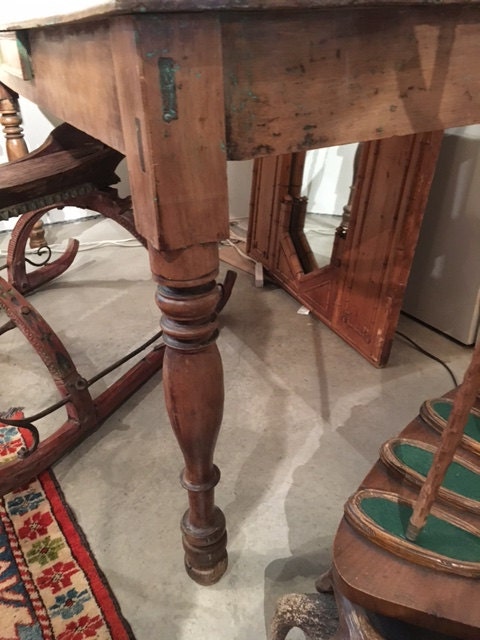 Antique Mexican Farm Table, Original Green Paint