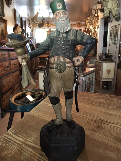 19th Century Hessian Soldier Wood Carving with Original Paint