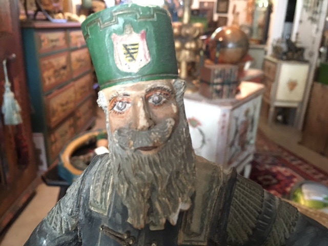 19th Century Hessian Soldier Wood Carving with Original Paint