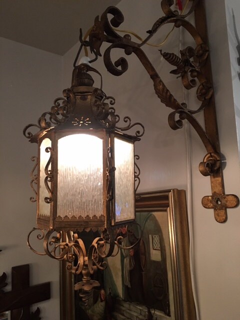 Italian Wall Sconce Lantern, Ornate Iron Bracket