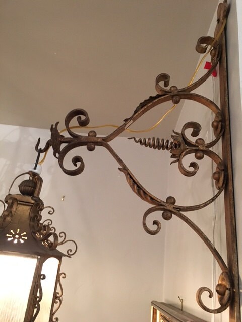 Italian Wall Sconce Lantern, Ornate Iron Bracket