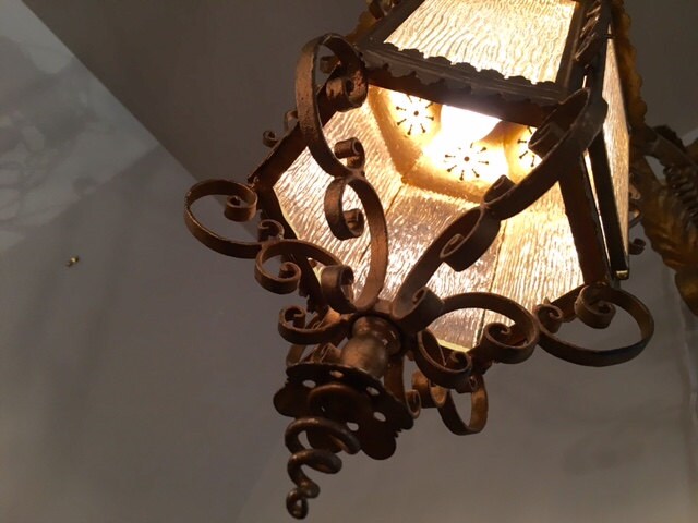 Italian Wall Sconce Lantern, Ornate Iron Bracket