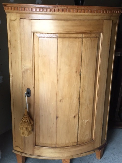 Antique Round Pine Swedish Corner Cupboard, Shipping is Additional