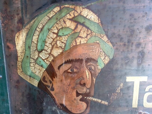Large European Tobacco Shop Hanging Trade Sign, Painted Both Sides