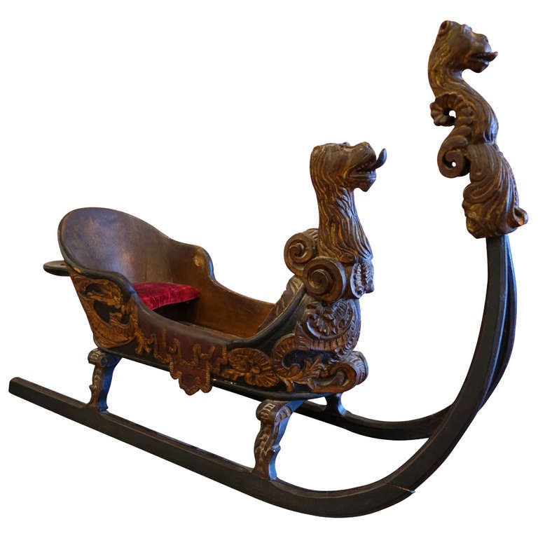 Model Carved Wood Bavarian Sleigh