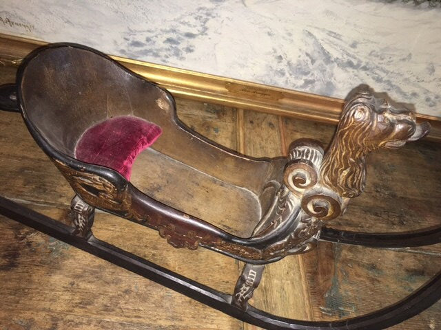 Model Carved Wood Bavarian Sleigh