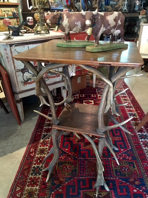 Antique German Antler Side Table, Two Tier