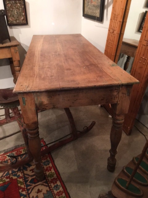 Antique Mexican Farm Table, Original Green Paint