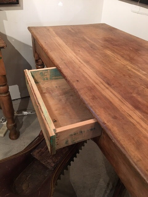 Antique Mexican Farm Table, Original Green Paint