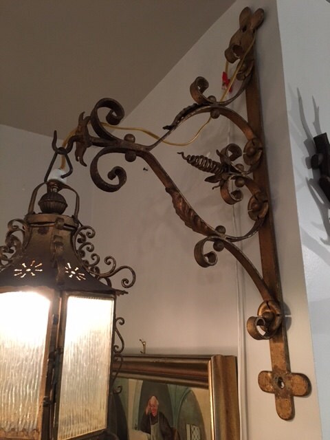 Italian Wall Sconce Lantern, Ornate Iron Bracket