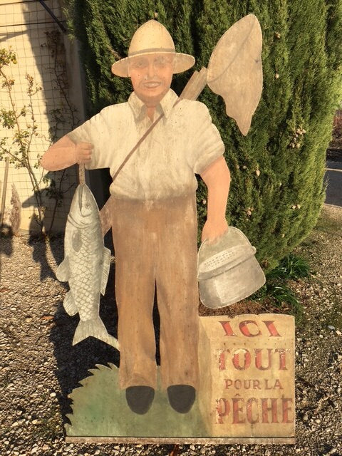 Fishing Sign, Vintage French Fisherman Shop Sign, 1940s
