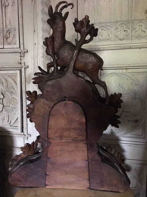 Large Swiss Black Forest Wood Carved Clock