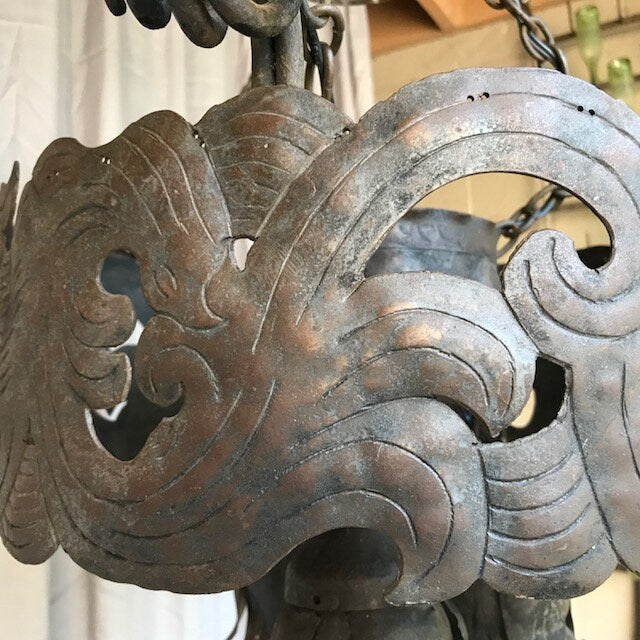 Swedish Iron Chandelier with Petal Bells, Rustic Entryway Lighting