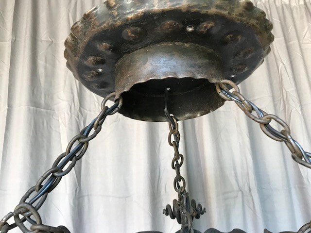 Swedish Iron Chandelier with Petal Bells, Rustic Entryway Lighting