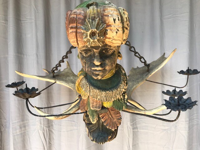 Lustermanchen Merchant Hanging Antler Chandelier, 6 Candle Holders