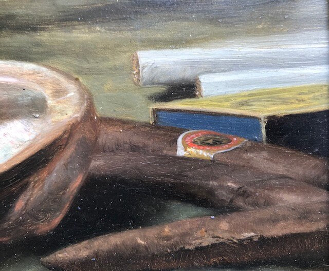 Oil Painting on Board, Still Life Tobacciana, August Johann Holmberg, Signed