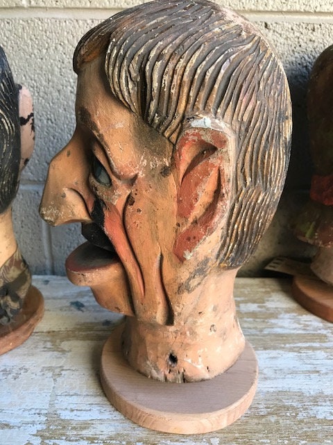 4 Antique Carnival Game Heads Ring Toss Charlie Chaplin