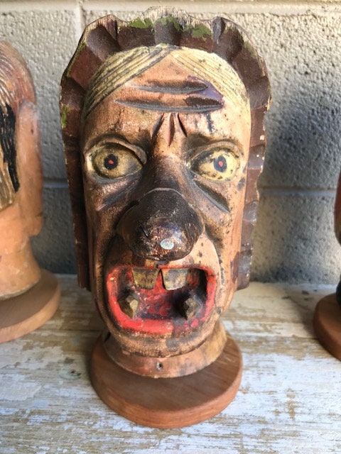 4 Antique Carnival Game Heads Ring Toss Charlie Chaplin