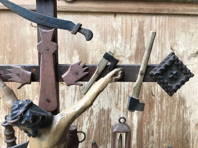 Outstanding Arma Christi Crucifix, Bavarian Folk Art Wood Carving
