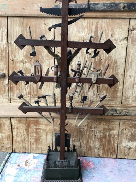 Outstanding Arma Christi Crucifix, Bavarian Folk Art Wood Carving