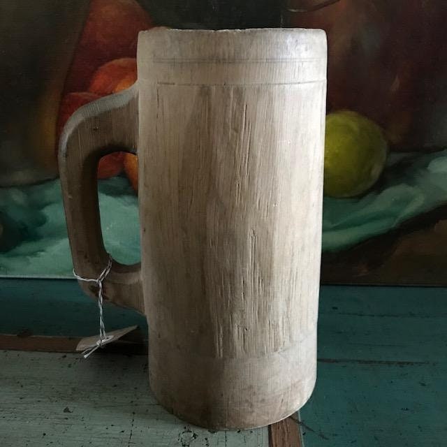 Wood Carved Stein Mug Farm House Vase