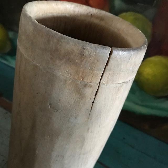 Wood Carved Stein Mug Farm House Vase