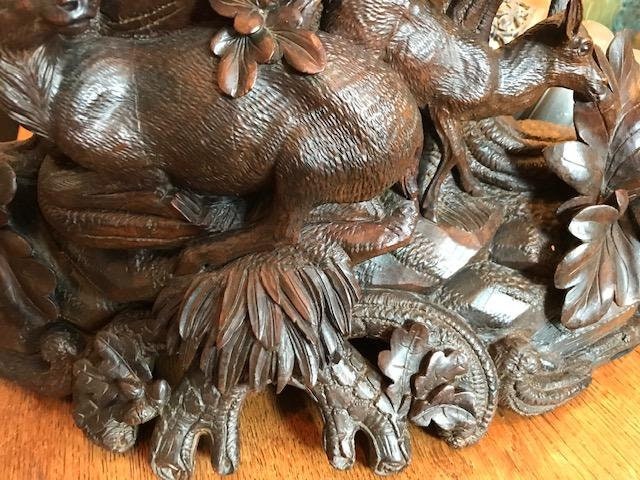 Large Swiss Black Forest Wood Carved Clock