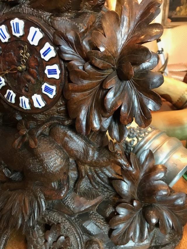 Large Swiss Black Forest Wood Carved Clock
