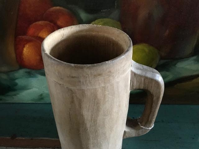 Wood Carved Stein Mug Farm House Vase
