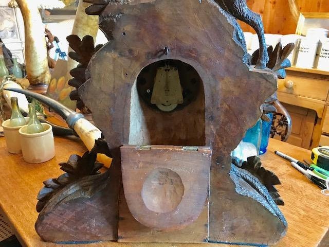 Large Swiss Black Forest Wood Carved Clock