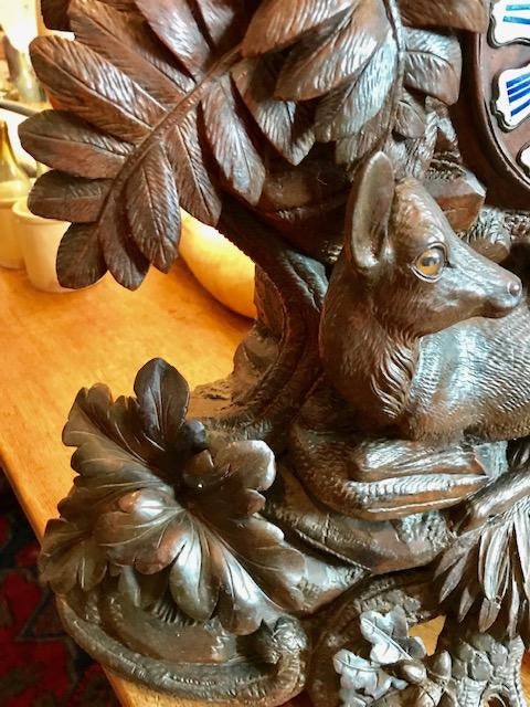 Large Swiss Black Forest Wood Carved Clock