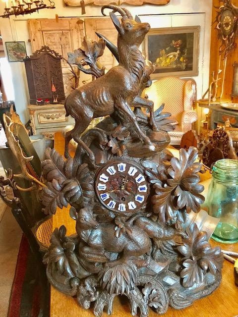 Large Swiss Black Forest Wood Carved Clock