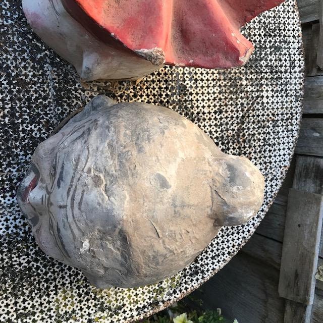 Pair of Antique Chinese Paper Mache Carnival Masks with Wax Makers Mark