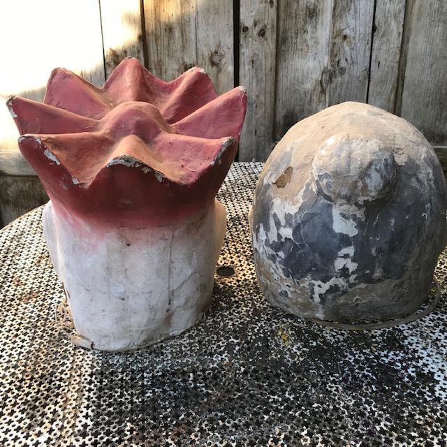 Pair of Antique Chinese Paper Mache Carnival Masks with Wax Makers Mark