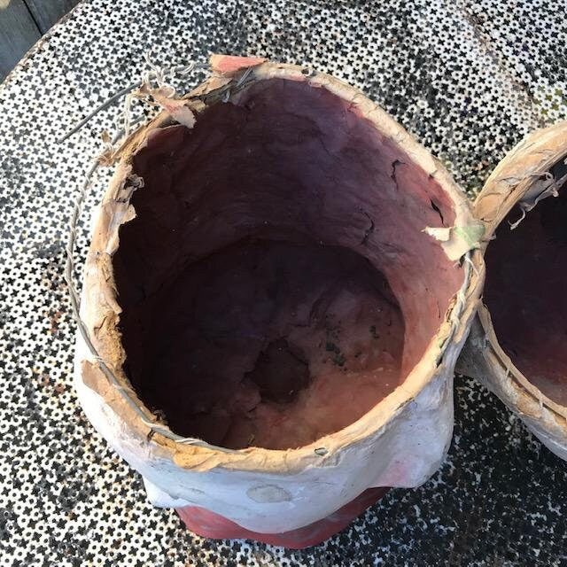 Pair of Antique Chinese Paper Mache Carnival Masks with Wax Makers Mark