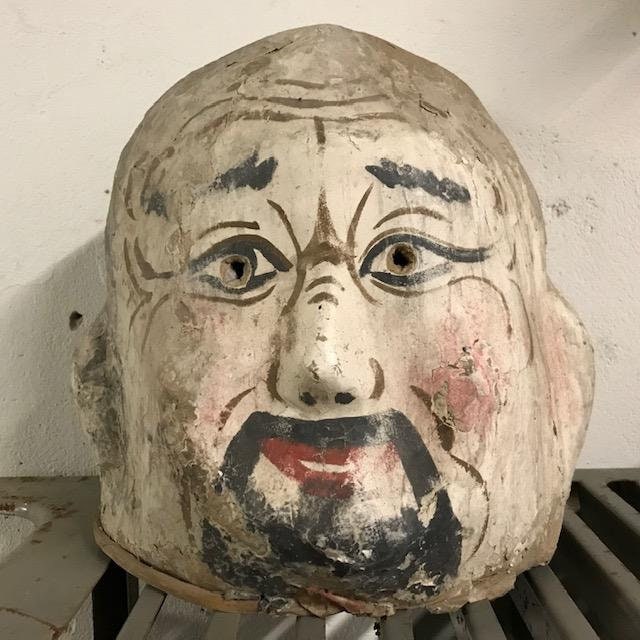 Pair of Antique Chinese Paper Mache Carnival Masks with Wax Makers Mark