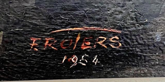 "Drunken Monks in the Wine Cellar" Oil on Board, Signed F. Roters 1954