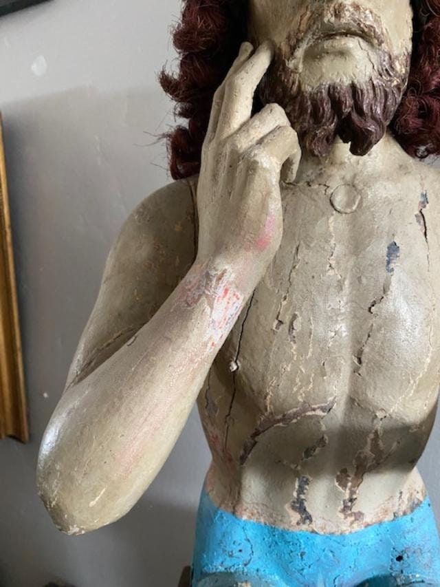 Spanish Colonial Santos Figure of Jesus or St. Peter, Patron Saint of Fishermen