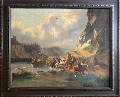 Crossing the River, Oil on Canvas, Old Copy of a Master, Friedrich Gauermann