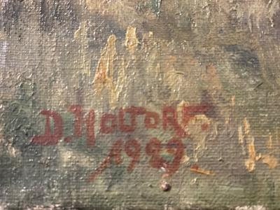 Oil on Canvas, Oxen in Field Pulling Harvest, Signed Holtorf 1929
