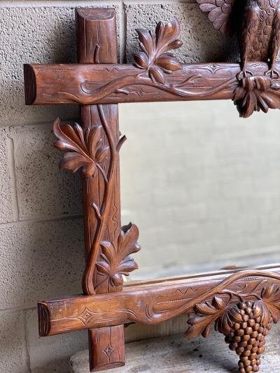 Carved Wood Eagle Mirror, Grape Vines, Circa 1900