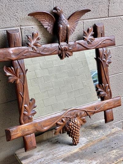 Carved Wood Eagle Mirror, Grape Vines, Circa 1900