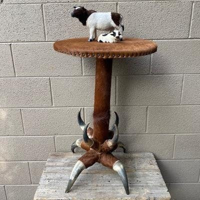 Vintage Horn and Cowhide Occasional Side Table, Found in Germany