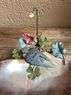 Austrian Bronze Pocket Watch Holder, Swallow and Clover
