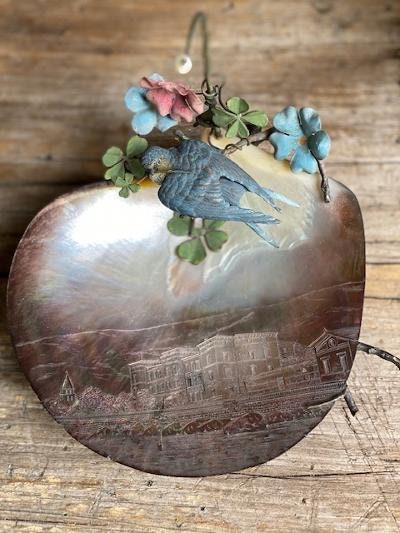 Austrian Bronze Pocket Watch Holder, Swallow and Clover