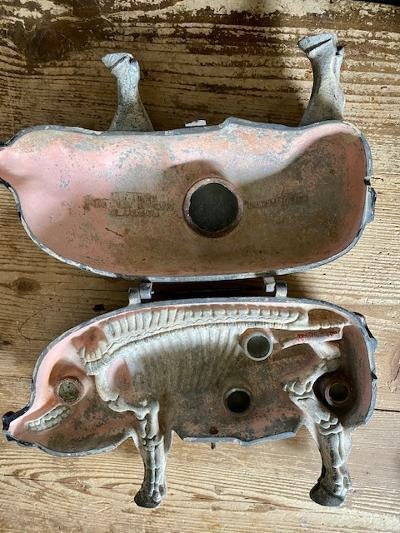 1930s Cast Iron Anatomical Pig, Salesman Sample, Moorman Mineral Supplements