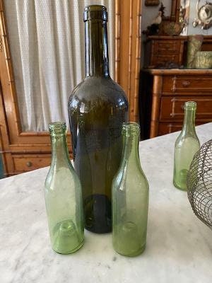 6 Miniature Old French Wine Bottles with Deep Punt, Hand Blown