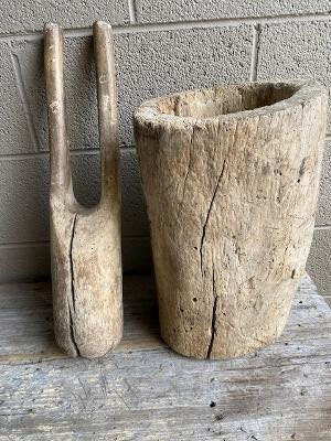 Primitive Wood Mortar and Pestle, European Folk Art
