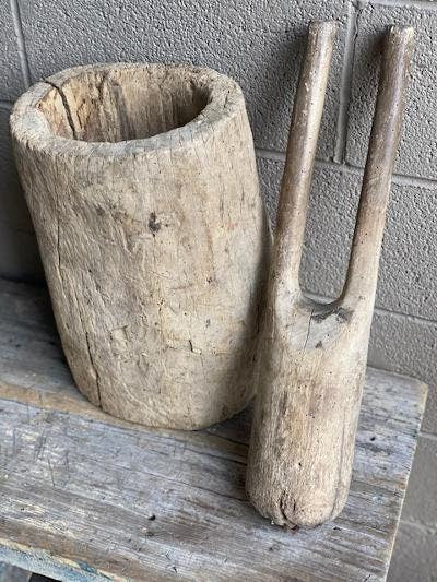 Primitive Wood Mortar and Pestle, European Folk Art
